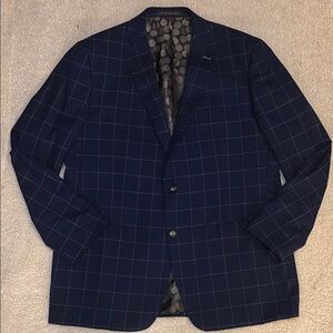 Indochino Wool & Cashmere Custom Made Blue Windowpane Sport Coat NWOT